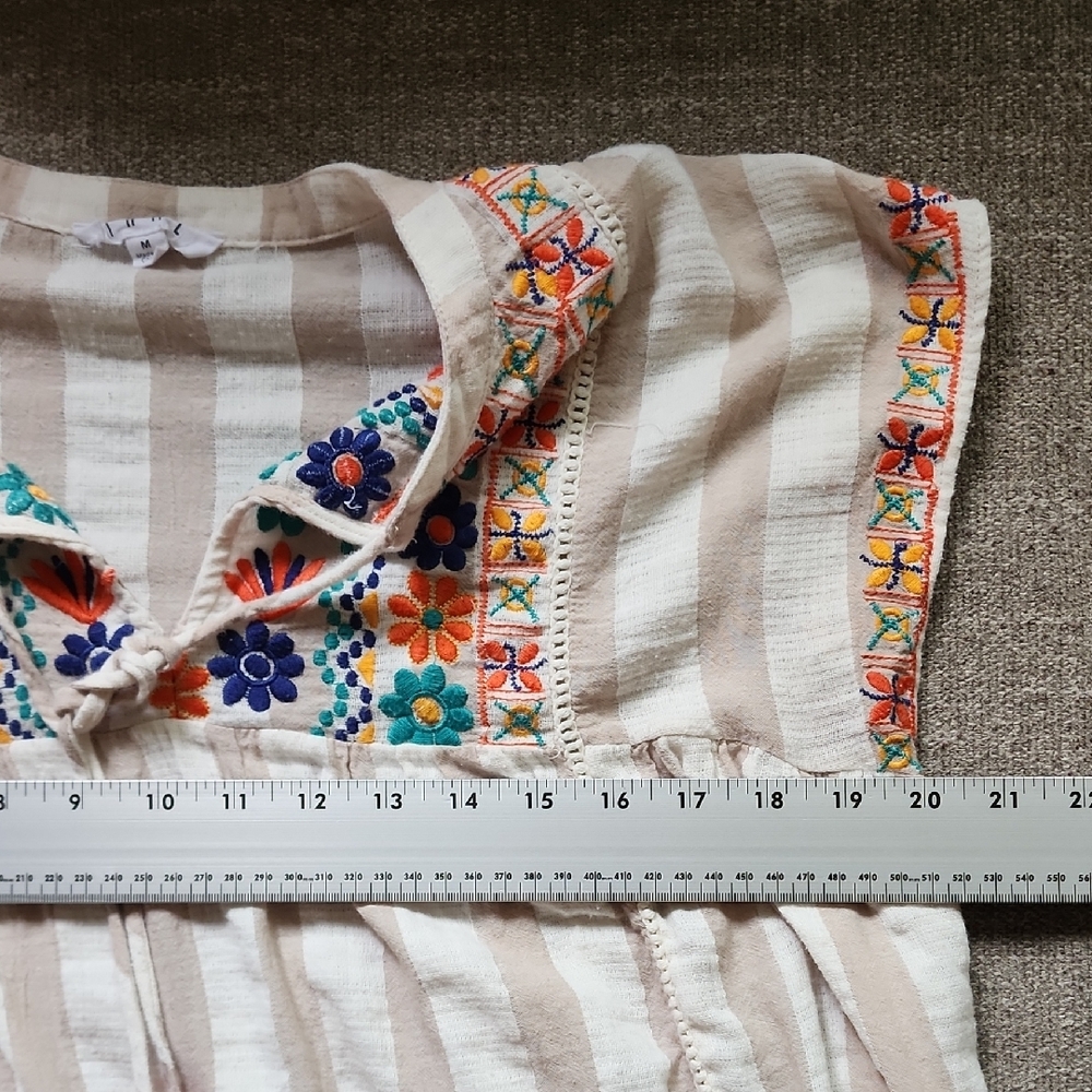THML Embroidered Boho Cotton Top | Tassel Tie | Peasant Blouse - Picture 9 of 11